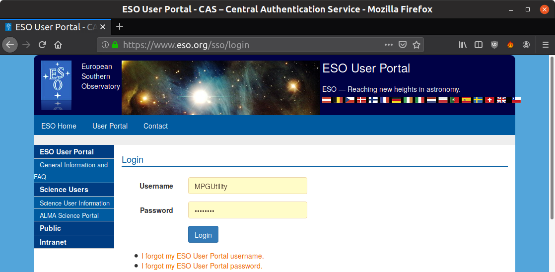 Log into the ESO User Portal