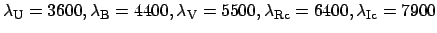 $\lambda_{\rm U} = 3600, \lambda_{\rm B} = 4400,
\lambda_{\rm V} = 5500, \lambda_{\rm Rc} = 6400, \lambda_{\rm Ic} = 7900$